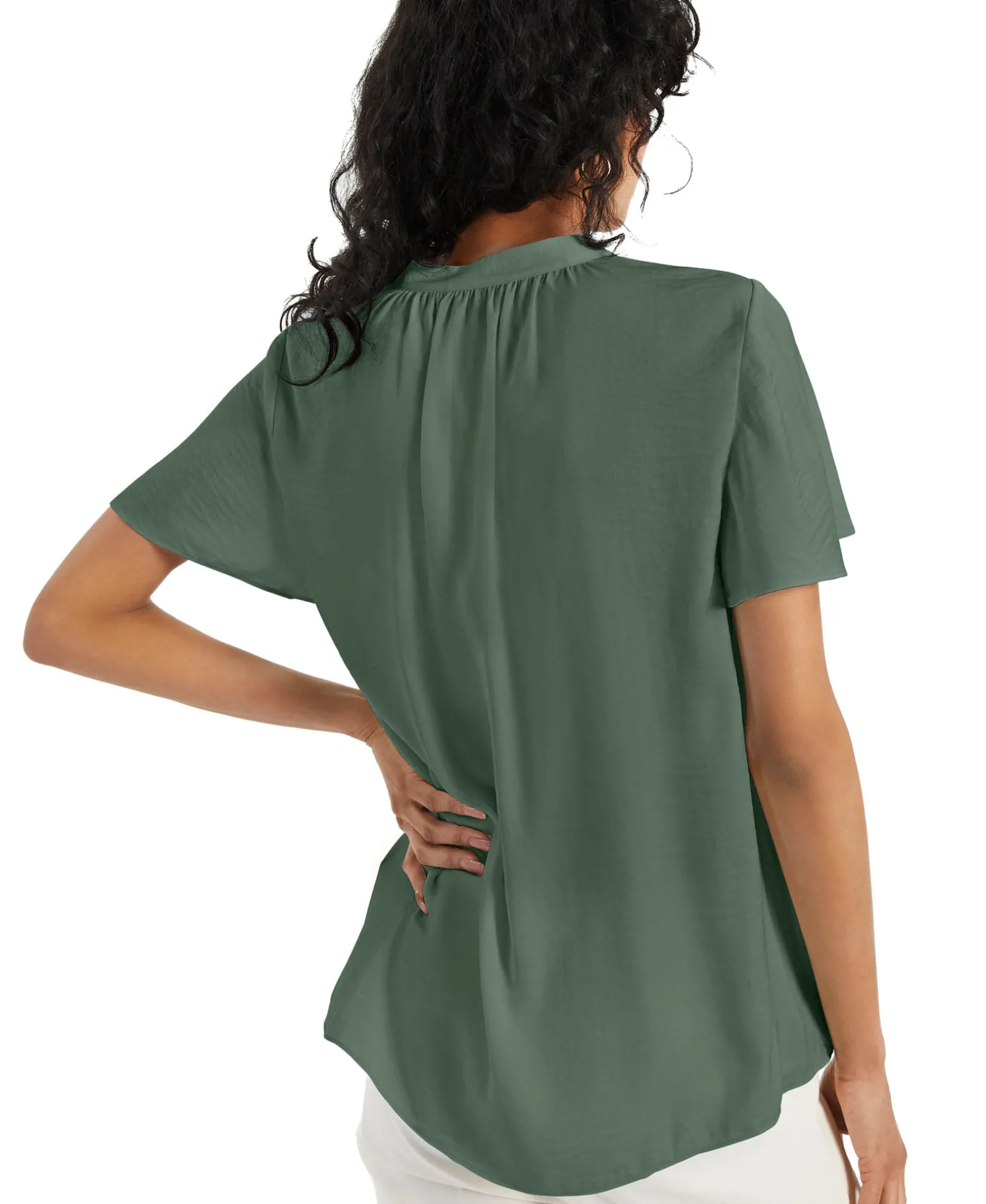 Women's Flutter-Sleeve Split-Neck Top