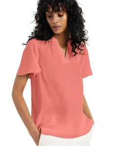 Women's Flutter-Sleeve Split-Neck Top