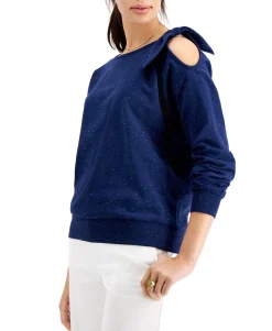 Women's French Terry Cold-Shoulder Bow Top