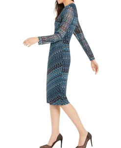 Women's Geometric Print Midi Sheath Dress