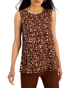 Women's Geometric-Print Textured Sleeveless Top