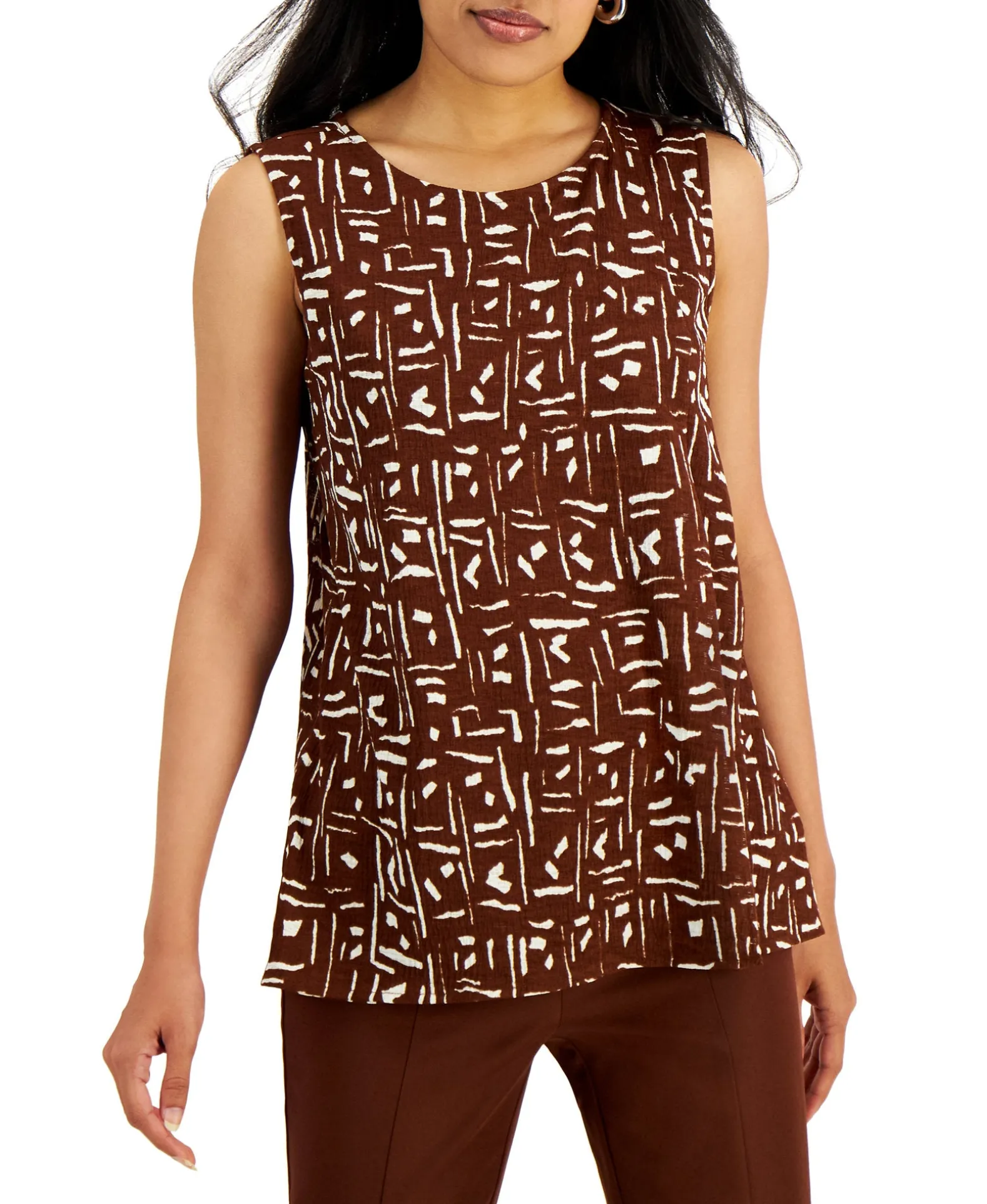 Women's Geometric-Print Textured Sleeveless Top
