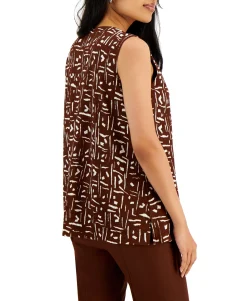 Women's Geometric-Print Textured Sleeveless Top