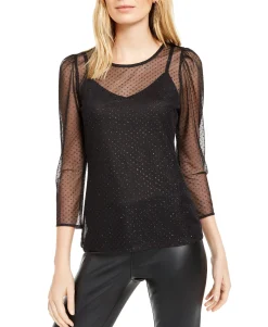 Women's Glitter-Dot Mesh Top