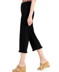 Women's High Rise Frayed Hem Cropped Wide Leg Jeans