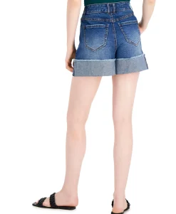 Women's High Rise Pleated Cuffed Jean Shorts