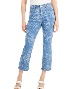 Women's High Rise Printed Cropped Straight-Leg Jeans