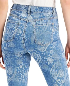 Women's High Rise Printed Cropped Straight-Leg Jeans