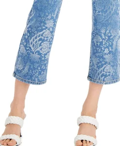 Women's High Rise Printed Cropped Straight-Leg Jeans