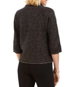 Women's Holiday Party Metallic Textured Brooch Sweater Jacket