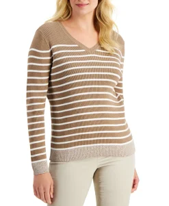 Women's Jenny Striped Rib V-Neck Sweater