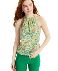 Women's Linen Floral-Print Halter Top