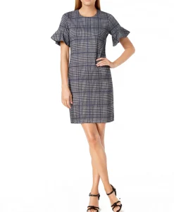Women's Menswear Plaid Bell-Sleeve Dress