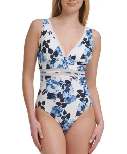 Women's Mesh-Inset Floral-Print One-Piece Swimsuit