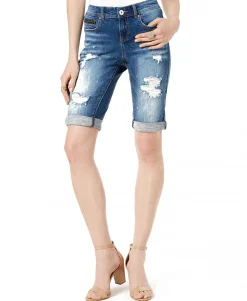 Women's Mid Rise Ripped Bermuda Shorts