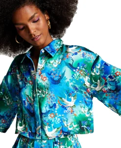 Women's Misa Hylton for Printed Boxy Cropped Shirt