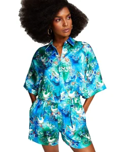 Women's Misa Hylton for Printed Boxy Cropped Shirt