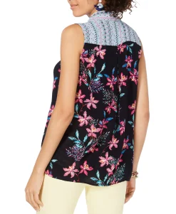 Women's Mixed Media Collared Top