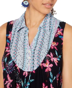 Women's Mixed Media Collared Top