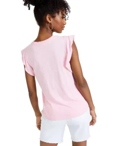 Women's Mixed Media Flutter-Sleeve Top