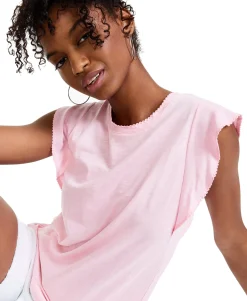 Women's Mixed Media Flutter-Sleeve Top