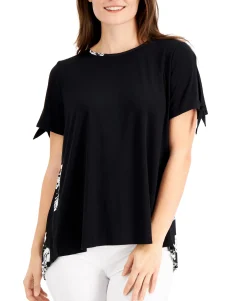 Women's Mixed-Media Tied-Sleeve Top