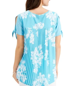 Women's Mixed-Media Tied-Sleeve Top