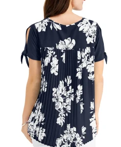 Women's Mixed-Media Tied-Sleeve Top