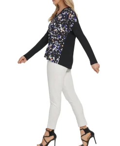 Women's Mixed-Media V-Neck Top