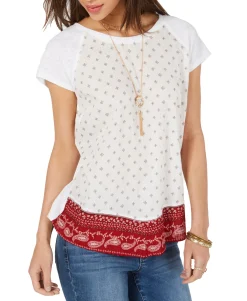 Women's Mixed-Print Cap-Sleeve Top