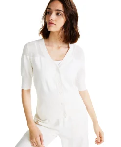 Women's Mixed-Stitch Button-Down V-Neck Sweater