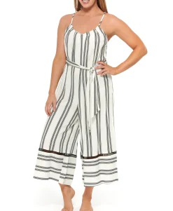 Women's Newport Stripes Belted Jumpsuit Cover-Up