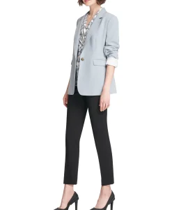 Women's One-Button Jacket With Striped Cuffs