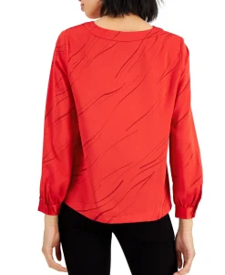 Women's Petite Blouson-Sleeve Hidden-Placket Blouse
