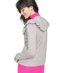 Women's Petite Cashmere Ruffle-Trim Cardigan