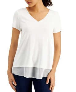 Women's Petite Chiffon-Trim Top