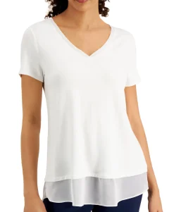Women's Petite Chiffon-Trim Top