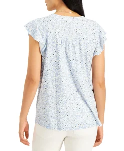 Women's Petite Clip-Dot Ruffled Blouse