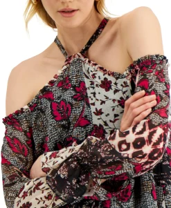 Women's Petite Cold-Shoulder Halter Top