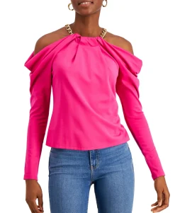 Women's Petite Cold-Shoulder Chain Top