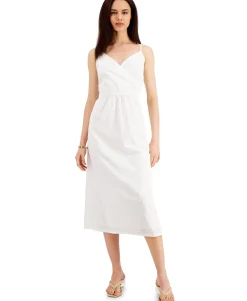 Women's Petite Cotton Eyelet Wrap-Front Midi Dress