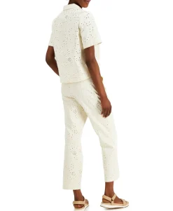 Women's Petite Cotton Eyelet Top