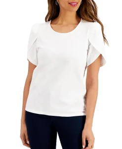 Women's Petite Cotton Knit Split-Sleeve Top