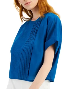 Women's Petite Cotton Pintuck Top