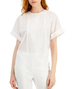 Women's Petite Cotton Pintuck Top