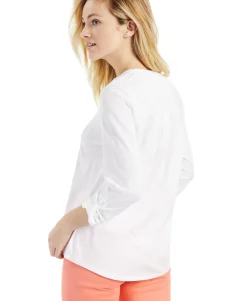 Women's Petite Cotton Roll-Sleeve Top