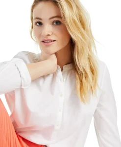 Women's Petite Cotton Roll-Sleeve Top