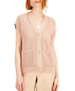 Women's Petite Cotton Short-Sleeve Cardigan