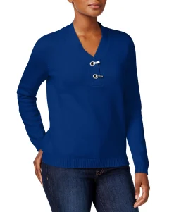 Women's Petite Cotton Toggle Henley Sweater