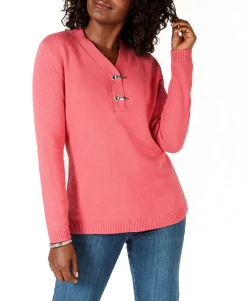Women's Petite Cotton Toggle Henley Sweater